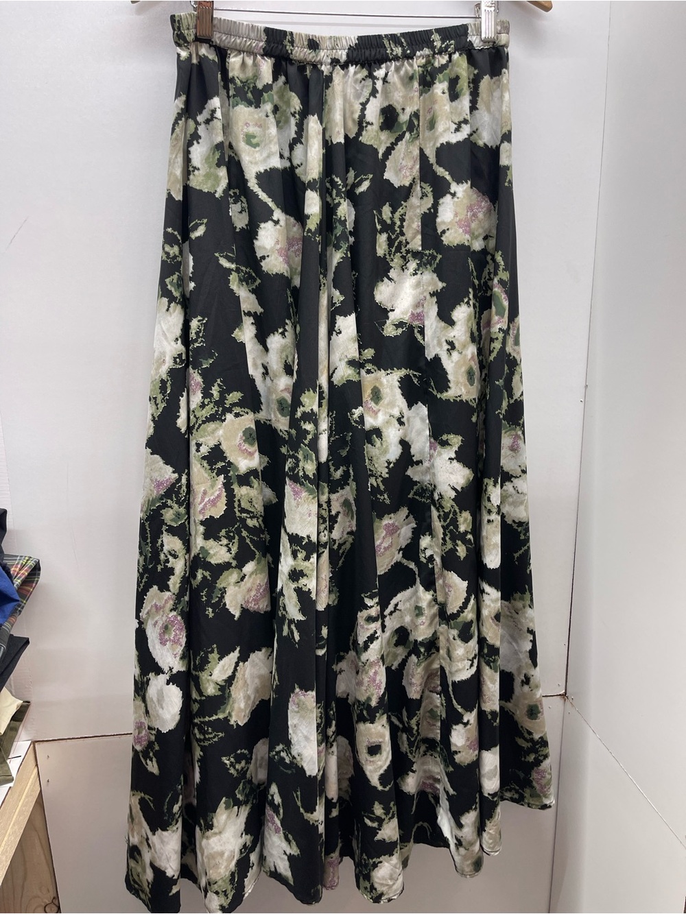 Lucky & Coco Black Floral Maxi Skirt with Elastic Waist - Women's Flowing A-Line